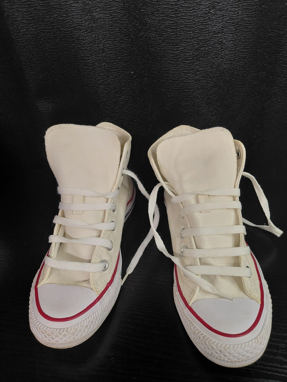 Converse High-Top Canvas Sneakers in Cream with Red Trim